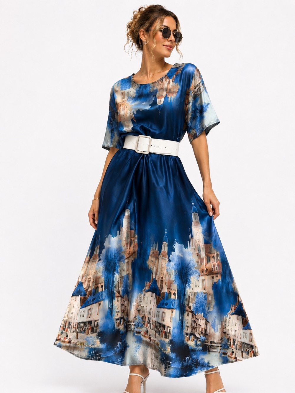 36.NWT Made in Italy 🇮🇹Scenic Print Maxi Dress  Viscose